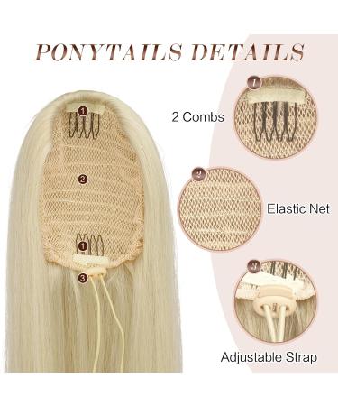 60 cm Ash Blonde Ponytail Extensions - Smooth Synthetic Drawstring Braid Hairpiece for Women - Long Straight Hair with Cord Strain - Buy Online on GoSupps.com