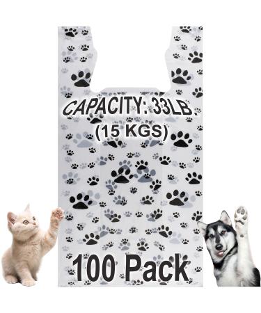 T Shirt Bags - Paw Print Bags - 100 Pack - Thank You Bags - Shopping Bags Cat or Dog Paw Print Design Plastic T-Shirt Bag 22" L x 12" W x 7"