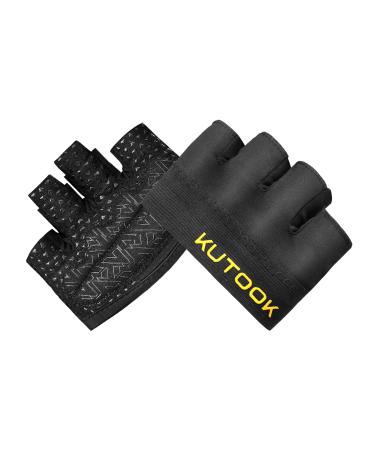 Kutook fitness gloves strength training with train help slippers silicone breathable weightlifting gloves training gloves men women for gym strength sport sport cross training black s black
