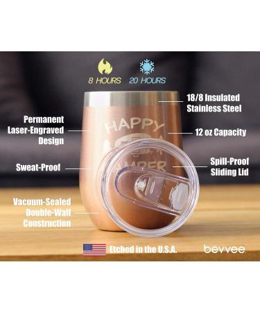 Bevvee Happy Camper Wine Tumbler - Rose Gold Stainless Steel Insulated Cup - Buy Online on GoSupps.com