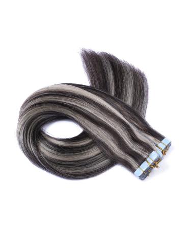 Tape In Hair Extensions - #1B/Gray - 40cm 30 Bricks 100% Remy Real Hair - Adhesive Tressen by Novon Hair Extensions - International Shipping Available - Buy Online on GoSupps.com