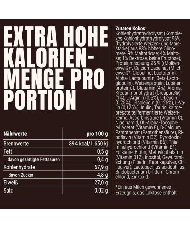 Powerstar Hardgain Mass 3600G - Sugar-Free Weight Gainer with Creatine | Fast Muscle Building & Mass Gain | German Quality | Coconut Flavor (1 Pack) - Buy Online on GoSupps.com
