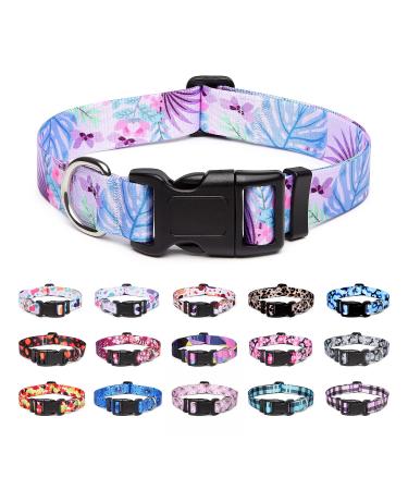 Suredoo dog collar adjustable soft & comfort nylon dog collar for small medium-sized dog puppies (L purple flowers) L (neck circumference 38-63 cm width 2.5 cm) purple flowers - Buy Online on GoSupps.com