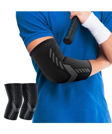 Elbow Compression Sleeve (1 Pair) Elbow Brace for Tendonitis and Tennis Elbow Arm Support Elbow Sleeves for Weightlifting Tendonitis Bursitis Golfer Elbow Large Black