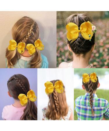 6 Inch Yellow Ribbon Hair Bow Clips Set - Girls Women Hair Accessories for Ponytails, Cheerleading - Birthday Christmas Valentine Wedding - Buy Online on GoSupps.com