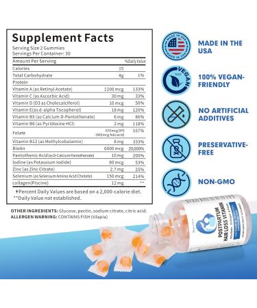Postpartum Hair Loss Vitamin Vegan Gummies with Biotin Collagen & Folate Postpartum Hair Loss Products for Less Shedding Thicker Hair Stronger Hair Breastfeeding-Friendly 60 Gummies - Buy Online on GoSupps.com