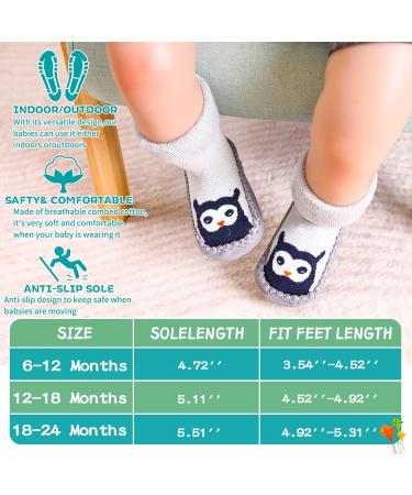 Eocom Baby Toddler Non-Skid Owl Indoor Slipper Shoes 18-24 Months - Grey - Buy Online on GoSupps.com