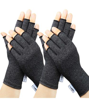 2 Pairs Arthritis Gloves, Compression Gloves for Rheumatoid & Osteoarthritis,Joint Pain Relief, Carpal Tunnel Wrist Support,Computer Typing,Fingerless Gloves for Women (Black, Medium) Medium (Pack of 4) Black