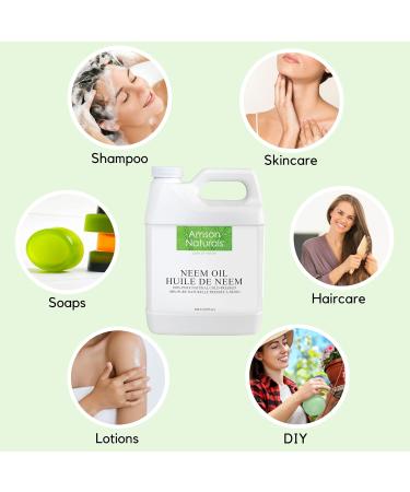 Neem Oil 32 oz / 946 ml - 100% Pure & Natural Cold Pressed Multiple uses DIY recipes Amson Naturals. - Buy Online on GoSupps.com