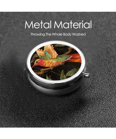 Colorful Hummingbirds Portable Metal Pill Box - Round Mini 3-Compartment for Travel - Perfect for Small Pills - Buy Online on GoSupps.com