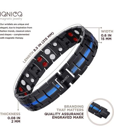 IONICO Magnetic Bracelet for Men & Women - Adjustable Strength Bracelet for Arthritis - Black-Blue | Includes Sizing Tool - Buy Online on GoSupps.com