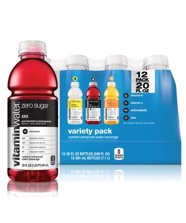 VitaminWater ZERO Sugar | 3 Flavor Variety Pack , Nutrient Enhanced Flavored Water w/ Vitamins, Antioxidants, Electrolytes |20 Fl Oz Bottles, (Pack of 12)