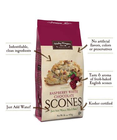 Sticky Fingers Bakeries English Scone Mix - Raspberry White Chocolate Flavor | Easy to Make Fresh Baked Scones | Makes 12 Scones | 1lb Pack - Buy Online on GoSupps.com