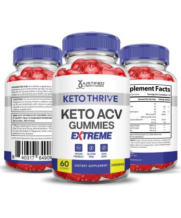 Justified Laboratories (2 Pack Keto Thrive Keto ACV Gummies Extreme 2000MG Keto Thrive Keto Gummies Apple Cider Vinegar Formulated with Pomegranate Beet Juice Powder B12 Vegan Non GMO 120 Gummys 60 Count (Pack of 2) - Buy Online on GoSupps.com