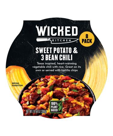 Wicked Kitchen Ready to Eat Meals Sweet Potato & Three Bean Chili (8-Pack) - Microwavable Food - Plant-Based & Dairy-Free Instant Prepared Meals - GMO-Free