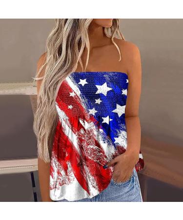 Niantie 4th of July Women's Tank Top - American Flag Patriotic Shirt | Distressed Strapless Tube Top in Blue - Size Medium - Buy Online on GoSupps.com