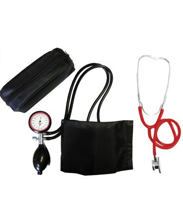 Blood pressure meter upper arm 2 -hose TIGA -GOLD 2 + double head stethoscope red 1 piece ( 1 set - 2 item) Double head Stethoscope 1 piece ( 1 set - 2 items) Certified clinic quality