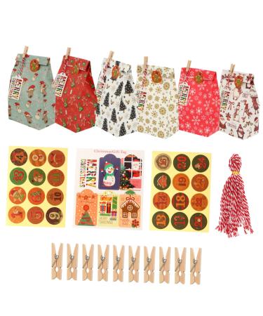 Hohopeti Candy Bag 1 Set Christmas Paper Bag Set Calendar Christmas Treat Calentador Hanging Bag Packing Bag Candy