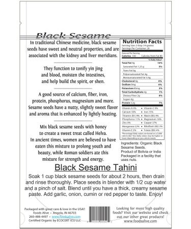 Foods Alive Organic Black Sesame Seeds 12 oz - Superfood for Health & Nutrition - Buy Online on GoSupps.com