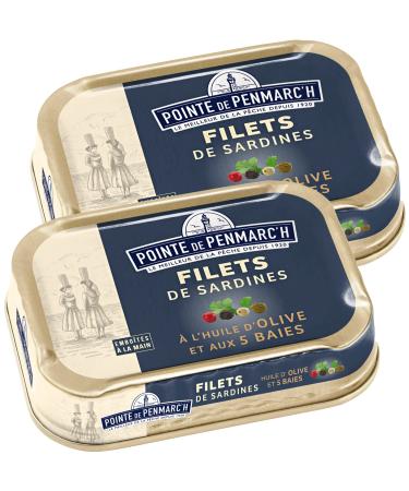 Breton Sardine Filets in Extra Native Olive Oil with a mixture of five types of pepper berries 2 x 100 g boneless sardines from Pointe de Penmarc'h / France