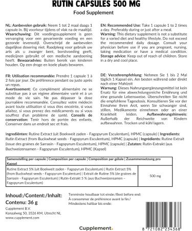 Organic Rutin Capsules - 60 Count 500 MG - Dietary Supplement & Superfood for Optimal Health - Buy Online on GoSupps.com