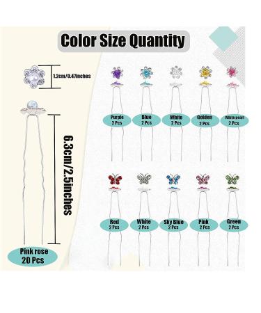 40Pcs Rhinestone Hair Pins - Colorful Rose Flowers Butterfly Pearl Crystal Embellished Bobby Pins for Women, Girls - Wedding Hair Accessories (3 Styles) - Buy Online on GoSupps.com