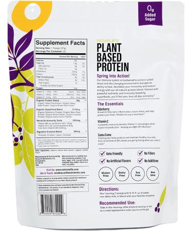NovaLife Organic Immunity Vanilla Plant Protein Powder - 1.65 lbs - 24g Protein - 20 Servings, Elderberry, Vegan, Keto Friendly | Soy-Free, Dairy-Free, Non-GMO, Gluten-Free, No Sugar Added - Buy Online on GoSupps.com
