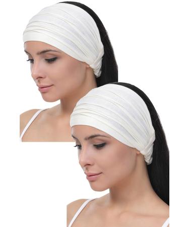 Deresina Headband for Hair Loss Made of Bamboo Fabric Elastic (2 Pieces) Cream (2 pieces)