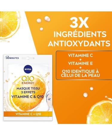 NIVEA Q10 ENERGY Sheet Mask (1 piece) Nourishing Anti-Aging Face Mask with Coenzyme Q10 & Vitamin C Facial Care for Radiant and Visibly Younger Skin - Buy Online on GoSupps.com