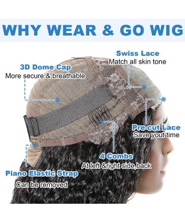 Ashart Wear and Go Water Wave Lace Front Wig for Black Women - 24 Inch Human Hair Glueless Wig with Pre Plucked 4x4 Closure - 180% Density - Buy Online on GoSupps.com