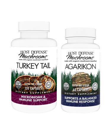 Host Defense Bundle with Turkey Tail Capsules 120 Count & Agarikon Capsules 60 Count - Support Digestive & Immune Health - Support Immune Functions & Cell Strength*