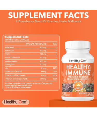Healthy Immune - 10 in 1 Formula - Cold & Flu Virus - Sick & Illness - Covid -Elderberry - Echinacea - Vitamin C - Zinc - Garlic - Reishi - Andrographis - Astragulus - Antioxidants - Immunity - 60 ct 60 Count (Pack of 1) - Buy Online on GoSupps.com