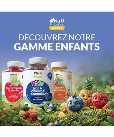 Nu U Nutrition Gummies Enfants Fer & Vitamine C - 120 Oursons G lifi s V gan Go t Myrtille - Compl ment Alimentaire pour Enfants 5 ans et + - Fer 7mg + Vitamine C 10mg - Soutien nergie et Immunit  - Buy Online on GoSupps.com