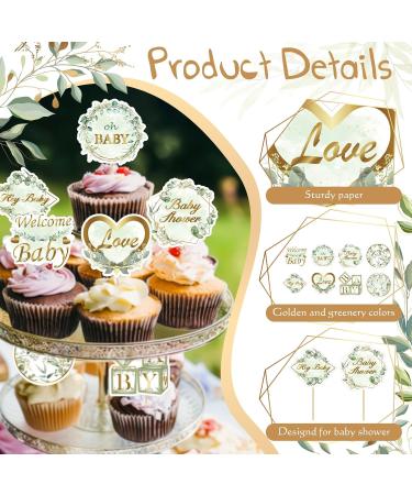 Weecent 48 Pcs Greenery Baby Shower Cupcake toppers Oh Baby Party Decorations Sage Green Party cake toppers Baby Boy Girl Birthday Party Green Leaf Cake Decorations - Buy Online on GoSupps.com