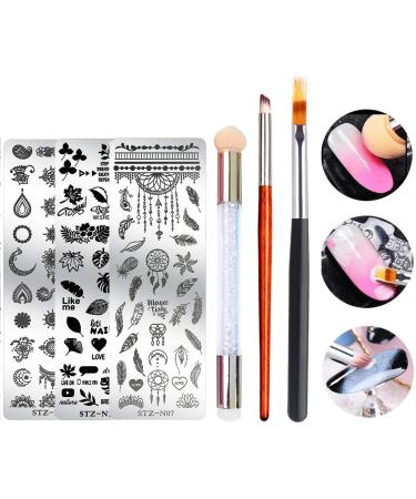 MWOOT Nailart brush (kit with 6) nail art accessories set nail brush for gelnagel draw ombre brush set with sponge brush replacement double-sided brush set with nail stamp stamps