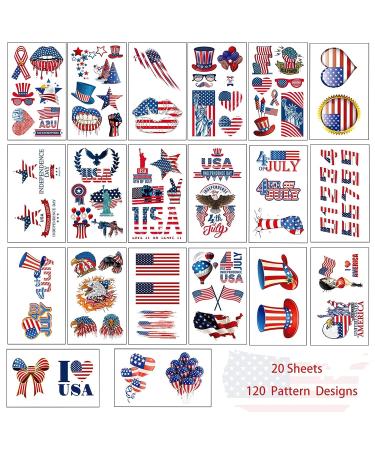 20 Sheets American Flag Temporary Tattoos - Patriotic Fourth of July Face Stickers - Buy Online on GoSupps.com