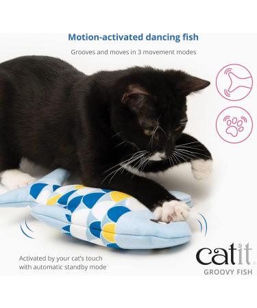 Catit Groovy Fish Toy - Interactive Motion Activated Flipping Fish Cat Toy Blue - One Size - Buy Online on GoSupps.com
