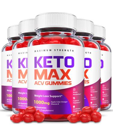 (5 Pack) Keto Max ACV Gummies - Official Formula Vegan - Keto Max Gummies ACV with Apple Cider Vinegar 1000 mg Gummy Vitamin B12 Beet Root Juice Pomegranate Juice Ketomax Gummies (300 Gummies)