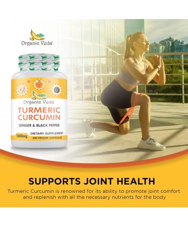 Organic Veda Turmeric & Ginger Capsules 300 Veggie Capsules - Joint Support, 100 Days Supply - Buy Online on GoSupps.com