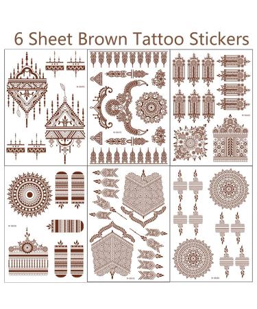 Brown Henna Temporary Tattoo Stickers - 6 Sheets Luxury Mandala Flower Design - Buy Online on GoSupps.com