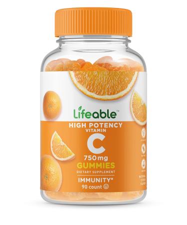 Lifeable Vitamin C 750mg - Great Tasting Natural Flavor Gummy Supplement - Vegetarian GMO-Free Chewable Vitamins - for Immune Support - for Adults - 90 Gummies