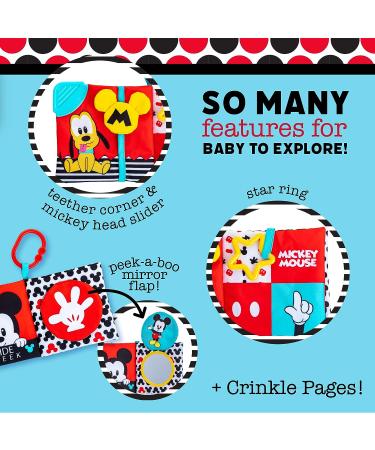 Disney Baby Mickey Mouse Soft Book | High Contrast Crinkle Plush for Boys and Girls Ages 0+ | Stroller Clip and Teether - Buy Online on GoSupps.com