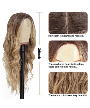 NAYOO 26 Inch Ombre Blonde Wavy Wig for Women - Natural Synthetic Heat Resistant Fiber - Middle Part Curly Wavy Wig for Daily & Party Use - Buy Online on GoSupps.com