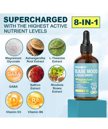 Magnesium Glycinate Liquid Drops for Kids Adults with GABA Ashwagandha L-Theanine Vitamin D3 B6 Saffron for Brain Calm Muscle Relaxation Mood Zzz- Calm Magnesium Supplement Vegan 2 Pack - Buy Online on GoSupps.com