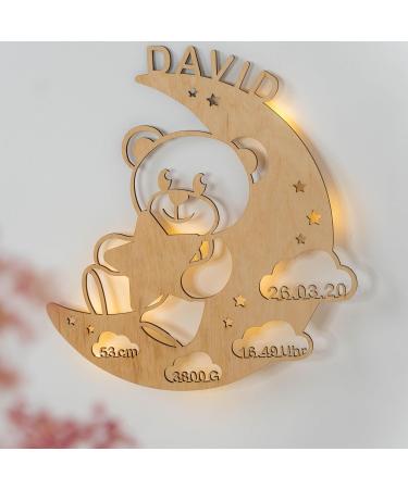 LAUBLUST Night Light Bear in the Moon - Personalized Baby Gift for Birth & Baptism - LED Natural Lighting for Kids - Buy Online on GoSupps.com