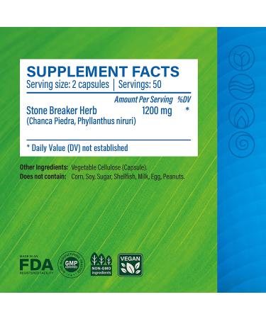 Chanca Piedra Capsules - 1600mg Stone Breaker for Kidney & Gallbladder Cleanse - Vegan Stone Dissolver Supplement - 100 Pills - Buy Online on GoSupps.com