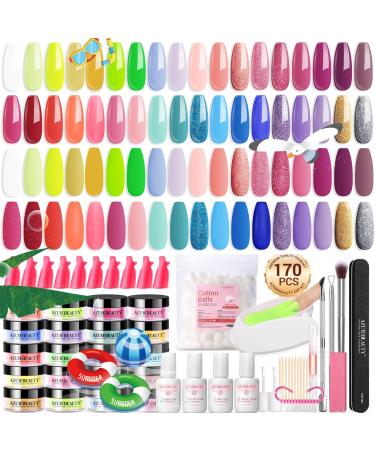 AZUREBEAUTY Summer Dip Powder Nail Kit Starter 36 Neon Bright Blue Yellow Colors with Dipping Powder Base/top Coat Activator Liquid Set & Removel Kit for French Nail Art Salon DIY Home