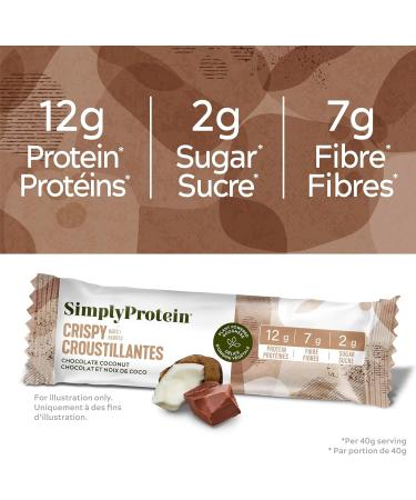 Simply Protein - Chocolate Coconut Crispy Bars - Plant Based Protein Bars - Low Carb Low Sugar High Fibre - 12g Protein 2g Sugar 7g Fibre - Vegan Gluten Free Non GMO Kosher - 4 Bars Chocolate Coconut 4 Count (Pack of 1) - Buy Online on GoSupps.com