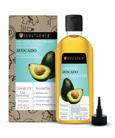 Soulflower Avocado Oil for Hair & Skin Moisturizing Made from All Natural Vegan Cruelty Free Premium Avocados Free of Paraben Silicone Sulfate 100% Avocado 6.77 Fl Oz/ 200ml Coldpressed Avocado Hair Oil 6.77 Fl Oz (Pack of 1)