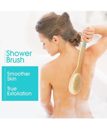 Long Handled Two-Sided Shower Back Brush with Hard and Soft Bristles - Body Scrubber and Exfoliating Glove - Buy Online on GoSupps.com
